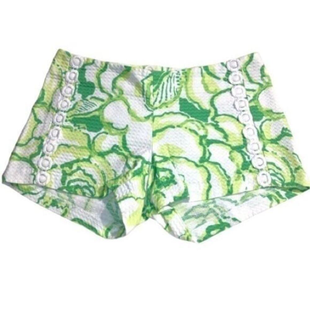 Lilly Pulitzer Liza Resort White Green Heartbreaker retired print shorts sz 00